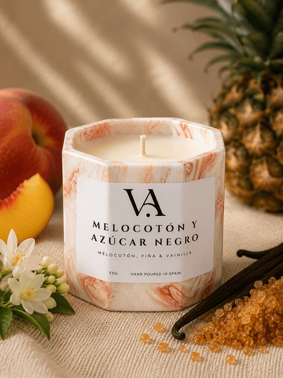 Vela aromática ORIGEN Melocotón & Azúcar Negro — 50ml